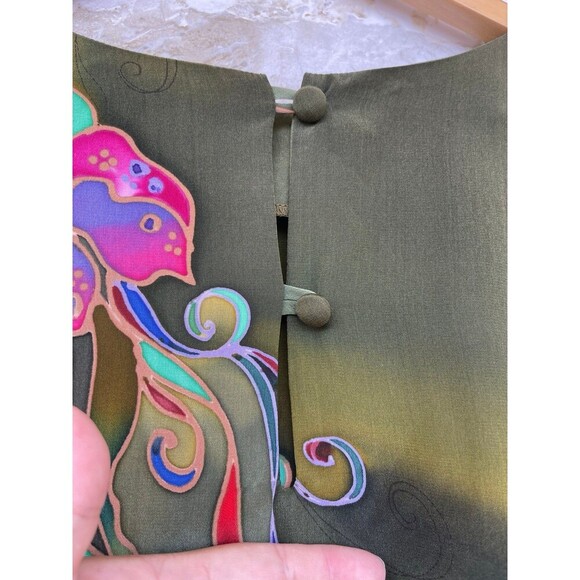 Yolanda Lorente Womens 100% Silk Painted size 1 X dolman blouse - Picture 7 of 11